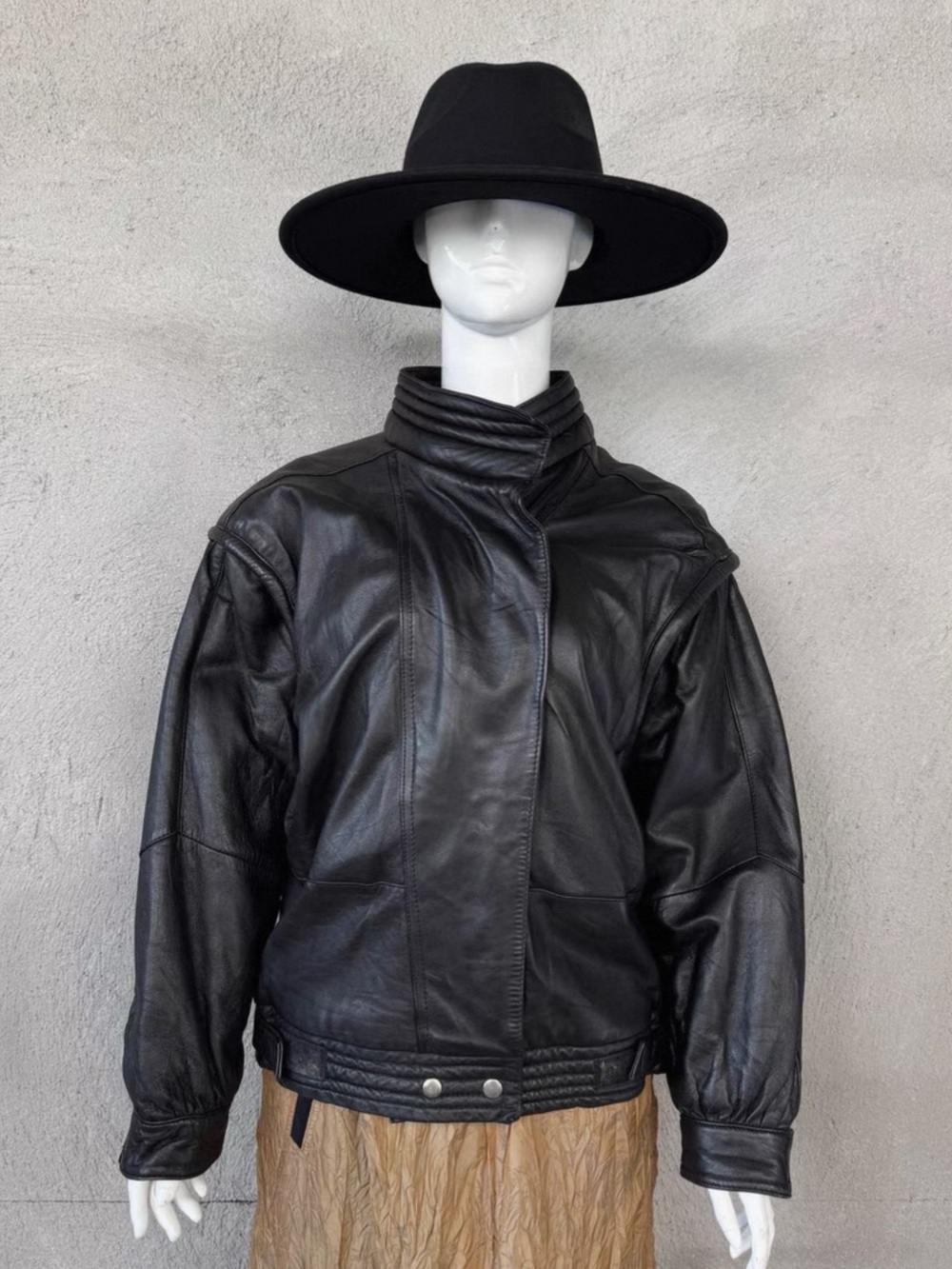 Black Leather Zip-Front Jacket - Women